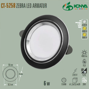 Cata  CT-5258 6W Zebra Led Armatür Siyah-Krom 3 Renk