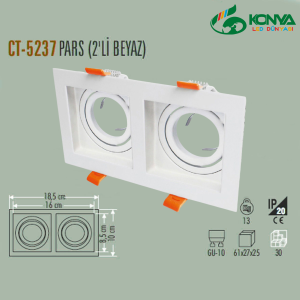 Cata CT-5237 Pars Kare Spot İkili - Beyaz Boş Kasa