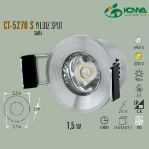 Cata CT-5270Sb 1,5W Yıldız Spot Power Ledli Satin Kasa Beyaz
