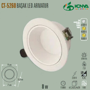 Cata CT-5260 8W Başak Led Armatür Beyaz Kasa 3 Renk