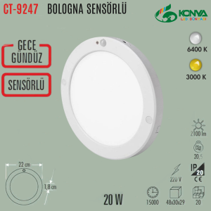 Cata CT-9247B 20W Bologna Sensörlü Sıva Üstü Led Armatür Beyaz