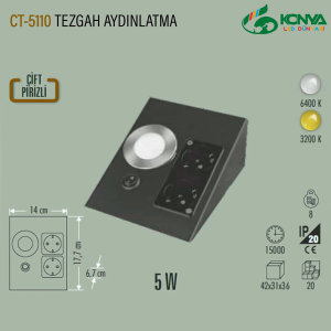 Cata CT-5110B 5W Tezgah Aydınlatma Üçgen Spot Siyah Kasa Beyaz Işık