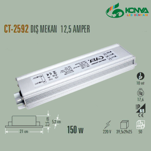 Cata CT-2592 12,5 Amper Şerit Led Trafosu (150W) Dış Mekan