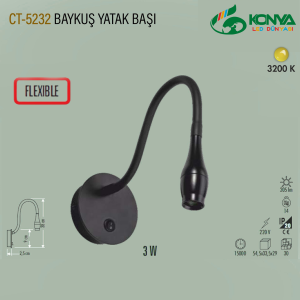 CATA CT-5232 Baykuş Yatak Başı Led Aplik Siyah Kasa