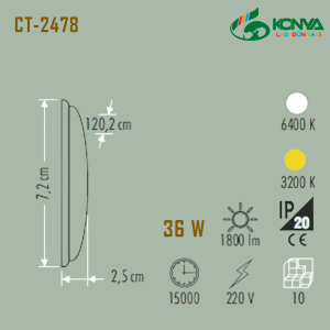 Cata CT-2478Sb 36W Yatay Ledli Bant Armatür Siyah Kasa  
