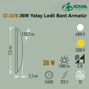 Cata CT-2478B 36W Yatay Ledli Bant Armatür 