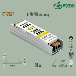 Cara CT-2574 5 Amper Şerit Led Trafosu (60W) (Slim Model)