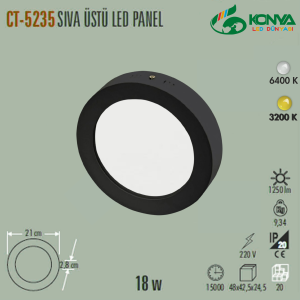 Cata CT-5235 18W Sıva Üstü Siyah Led Panel Yuvarlak Beyaz