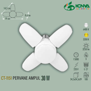 Cata CT-1151B 30W Pervane Ampul E27 