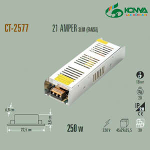 Cata CT-2577 21 Amper Şerit Led Trafosu (250W) (Slim Model)