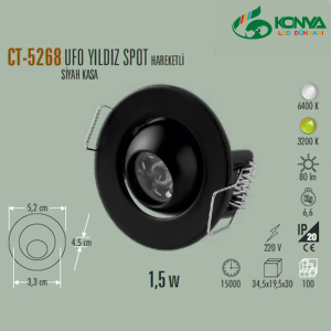 Cata CT-5268Sb 1,5W UFO Yıldız Led Spot Siyah Kasa Beyaz