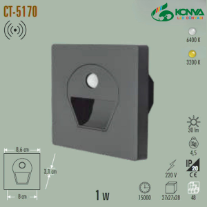 Cata CT-5170SG 1W Sensörlü Ledli Koridor Armatürü Siyah Kasa Günışığı