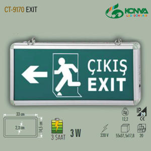 Cata CT-9170 3W Exıt Çıkış Armatürü Ledli 3 Saat Akülü