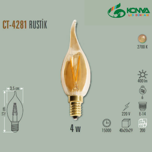 CataCT-4281 4W Rustik Led Kıvrık Bujı Ampul - E14 Amber