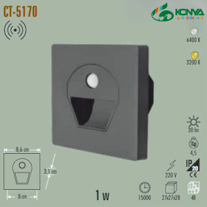 Cata CT-5170SB 1W Sensörlü Ledli Koridor Armatürü Siyah Kasa Beyaz