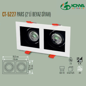 Cata CT-5227 Pars Kare Spot İkili - Beyaz-Siyah Boş Kasa