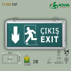 Cata CT-9167 3W Exıt Çıkış Armatürü Ledli 3 Saat Akülü