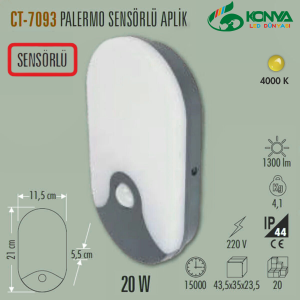 Cata CT-7093 20W Palermo Sıva Üstü Led Armatür Sensörlü (4000K)