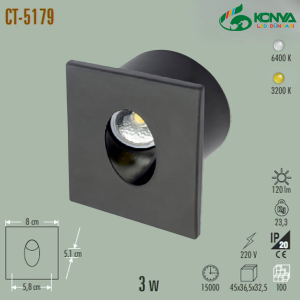 Cata CT-5179Sb 3W Ledli Koridor Armatürü Siyah Kasa Beyaz