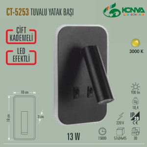 Cata CT-5253S 13W Tuvalu Yatak Başı Led Aplik Siyah Kasa