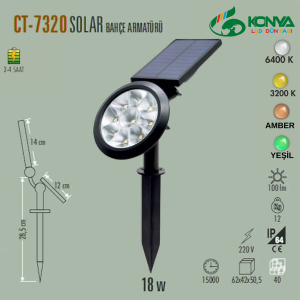 Cata CT-7320A 18W Solar Bahçe Armatürü Amber