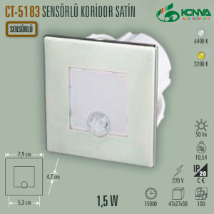 Cata CT-5183B 1.5W Sensörlü Koridor Satin Kare 