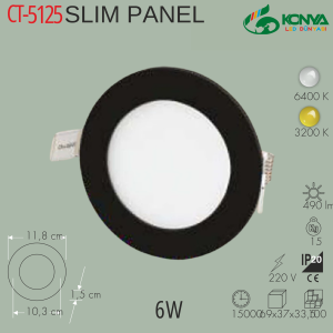 Cata CT-5125B 6W Slim Siyah Panel Beyaz