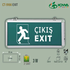 Cata CT-9166 3W Exıt Çıkış Armatürü Ledli 3 Saat Akülü