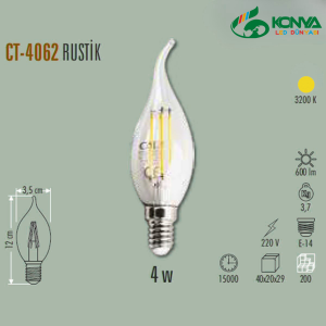 Cata CT-4062G 4W Led Filament Kıvrık Buji Ampul - E14 Günışığı