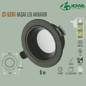 Cata CT-5261 8W Başak Led Armatür Siyah Kasa 3 Renk