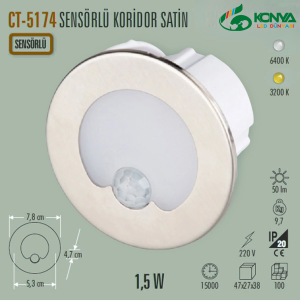 Cata CT-5174B 1.5W Sensörlü Koridor - Yuvarlak Beyaz