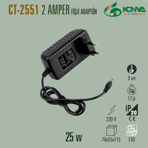 Cata CT-2551 2 Amper 25W Fişli Adaptör