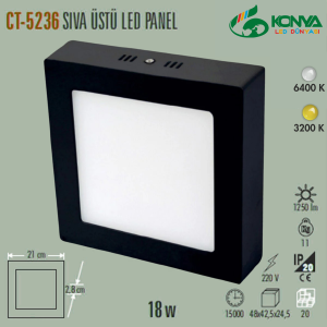 Cata CT-5236B 18W Sıva Üstü Siyah Led Panel Kare Beyaz