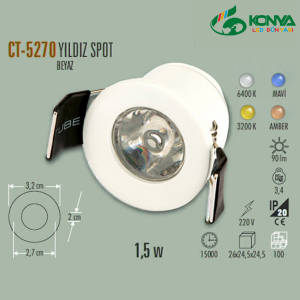 Cata CT-5270A 1,5W Yıldız Spot Power Ledli Beyaz Kasa Amber