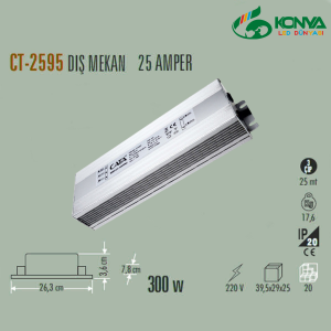Cata CT-2595 25 Amper Şerit Led Trafosu (300W) Dış Mekan