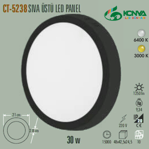 Cata CT-5238B 30W Sıva Üstü Siyah Led Panel Yuvarlak Beyaz